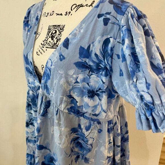 ALTAR D’STATE MINI DRESS SMOCKED OVERSIZED TIERED BLUE FLORAL SZ M AESTHETIC - Picture 7 of 16